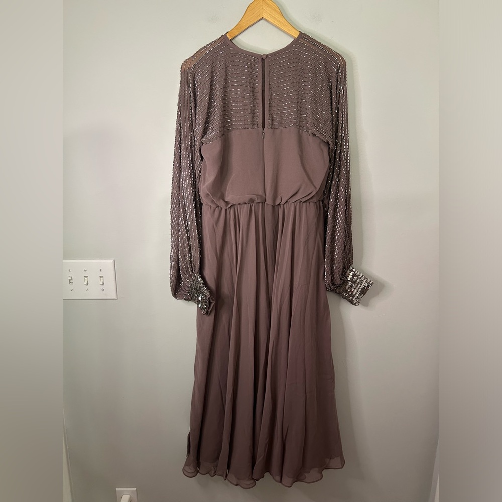 NWT ASOS Design Mauve Purple Long Sleeve Beaded Embellished Midi Dress - Picture 10 of 11
